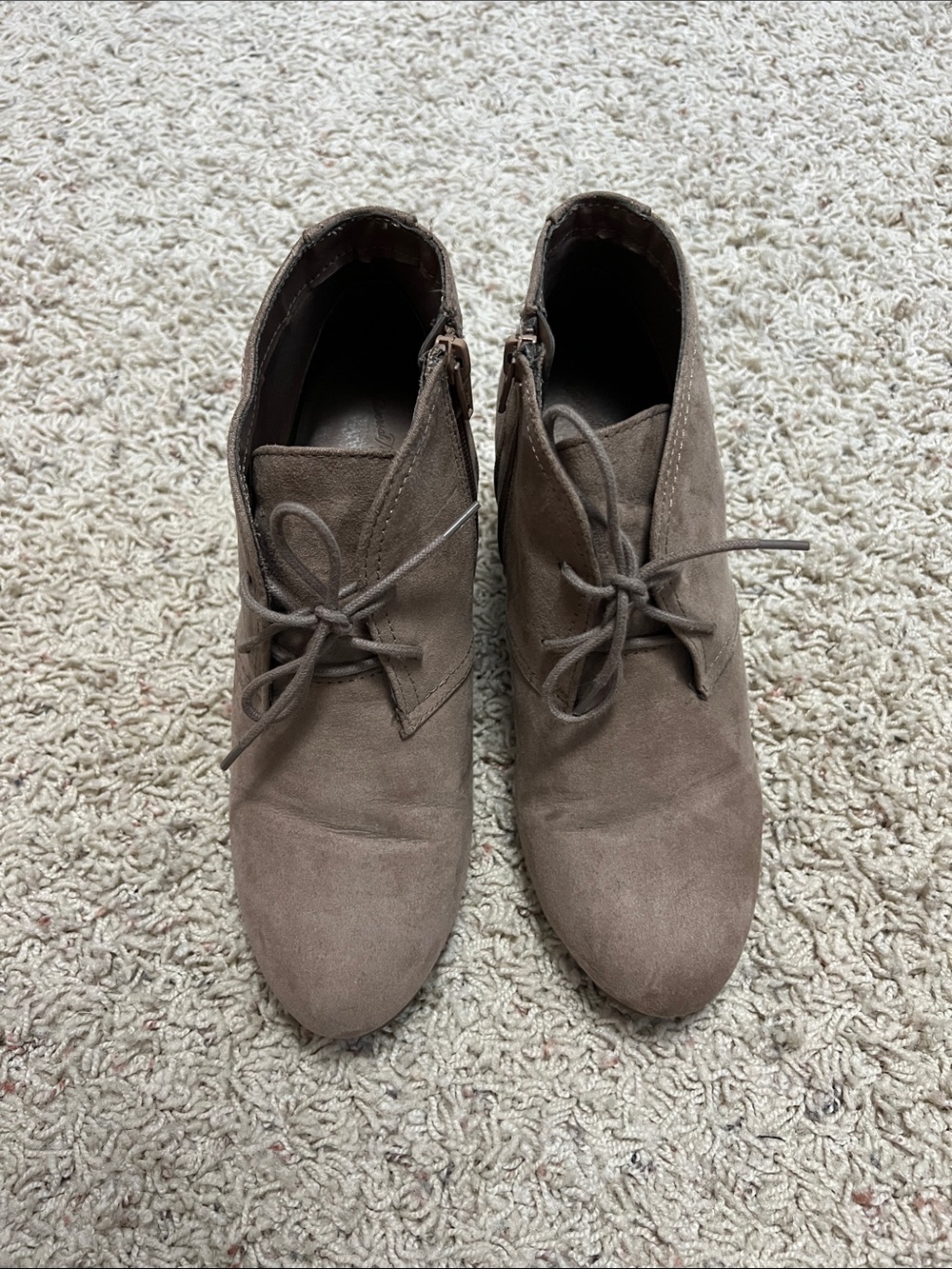Taupe Suede Lace-Up Ankle Booties Size 9